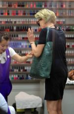 SHARON STONE at a Nail Salon in Beverly Hills 09/28/2015