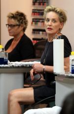 SHARON STONE at a Nail Salon in Beverly Hills 09/28/2015