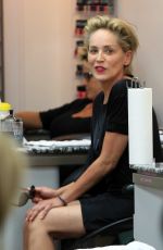 SHARON STONE at a Nail Salon in Beverly Hills 09/28/2015
