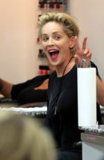 SHARON STONE at a Nail Salon in Beverly Hills 09/28/2015