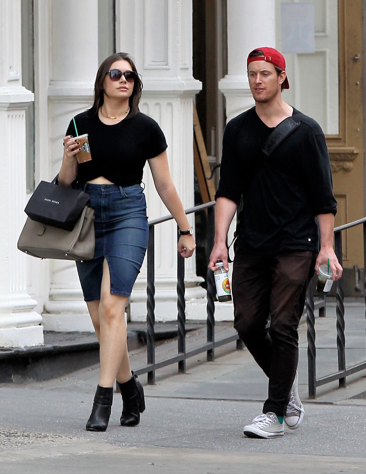 SOPHIE SIMMONS in Jeans Skirt Out in New York 09/21/2015.
