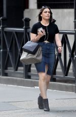 SOPHIE SIMMONS in Jeans Skirt Out in New York 09/21/2015