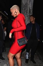 AMBER ROSE in Tight Red Dress Arrives at Warwick in Los Angeles 06/04/2015