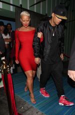 AMBER ROSE in Tight Red Dress Arrives at Warwick in Los Angeles 06/04/2015