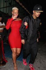 AMBER ROSE in Tight Red Dress Arrives at Warwick in Los Angeles 06/04/2015