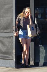 CHLOE SEVIGNY in Denim Shorts Riding a Bike Out in Venice 10/28/2015