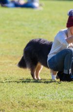 HILARY DUFF Playing with Dogs at a Park in New York 10/11/2015