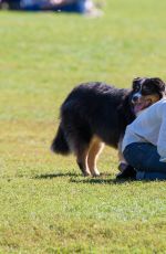 HILARY DUFF Playing with Dogs at a Park in New York 10/11/2015