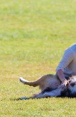 HILARY DUFF Playing with Dogs at a Park in New York 10/11/2015