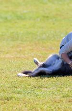 HILARY DUFF Playing with Dogs at a Park in New York 10/11/2015