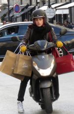 KRISTEN STEWART as Maureen on Scooter on the Set of Personal Shopper in Paris 10/27/2015