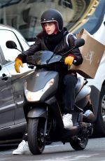 KRISTEN STEWART as Maureen on Scooter on the Set of Personal Shopper in Paris 10/27/2015