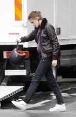 KRISTEN STEWART Riding a Bike on the Set of Personal Shopper in Paris 10/28/2015