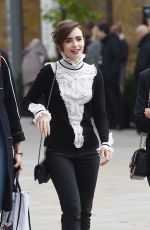 LILY COLLINS Arrives at Saatchi Gallery in London 10/12/2015