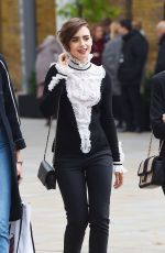 LILY COLLINS Arrives at Saatchi Gallery in London 10/12/2015