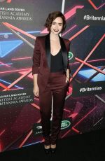 LILY COLLINS at Jaguar Land Rover British Academy Britannia Awards in Beverly Hills 10/30/2015