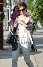 LILY COLLINS in Ripped Jeans Out and About in West Hollywood 10/21/2015