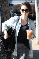 LILY COLLINS leaves Coffee Bean & Tea Leaf in Los Angeles 10/20/2015