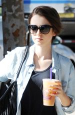 LILY COLLINS leaves Coffee Bean & Tea Leaf in Los Angeles 10/20/2015