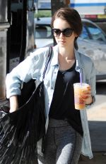 LILY COLLINS leaves Coffee Bean & Tea Leaf in Los Angeles 10/20/2015