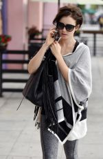 LILY COLLINS Leaves Pilates Session in West Hollywood 10/27/2015