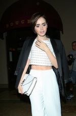LILY COLLINS Leaves Vogue Dinner Party in Los Angeles 10/20/2015
