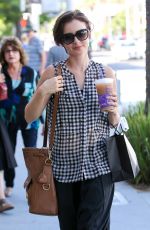 LILY COLLINS Out Shopping in Beverly Hills 10/01/2015