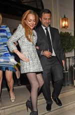 LINDSAY LOHAN Leaves Mortons in Maifair 10/14/2015