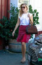 REESE WITHERPOON in Red Skirt Out in Brentwood 10/21/2015