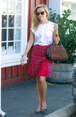 REESE WITHERPOON in Red Skirt Out in Brentwood 10/21/2015