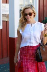 REESE WITHERPOON in Red Skirt Out in Brentwood 10/21/2015