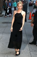SIENNA MILLER Arrives at Late Show with Stephen Colbert in New York 10/26/2015