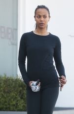 ZOE SALDANA Leaves a Studio in West Hollywood 10/07/2015