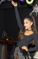 ARIANA GRANDE in Black Cat Suit Halloween Costume Before iheart Radio Performance in Burbank 10/30/2015