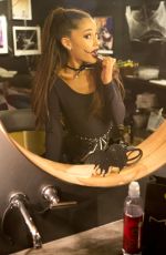 ARIANA GRANDE in Black Cat Suit Halloween Costume Before iheart Radio Performance in Burbank 10/30/2015
