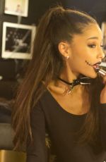 ARIANA GRANDE in Black Cat Suit Halloween Costume Before iheart Radio Performance in Burbank 10/30/2015