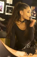 ARIANA GRANDE in Black Cat Suit Halloween Costume Before iheart Radio Performance in Burbank 10/30/2015