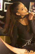 ARIANA GRANDE in Black Cat Suit Halloween Costume Before iheart Radio Performance in Burbank 10/30/2015