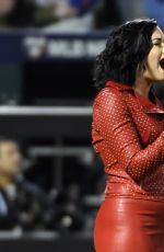 DEMI LOVATO Sings National Anthem at MLB World Series Game Four at The Citi Field in New York 10/31/2015