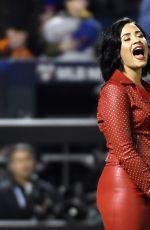 DEMI LOVATO Sings National Anthem at MLB World Series Game Four at The Citi Field in New York 10/31/2015