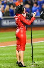 DEMI LOVATO Sings National Anthem at MLB World Series Game Four at The Citi Field in New York 10/31/2015