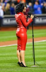 DEMI LOVATO Sings National Anthem at MLB World Series Game Four at The Citi Field in New York 10/31/2015