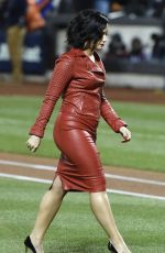 DEMI LOVATO Sings National Anthem at MLB World Series Game Four at The Citi Field in New York 10/31/2015