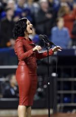 DEMI LOVATO Sings National Anthem at MLB World Series Game Four at The Citi Field in New York 10/31/2015