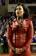 DEMI LOVATO Sings National Anthem at MLB World Series Game Four at The Citi Field in New York 10/31/2015