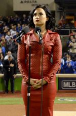 DEMI LOVATO Sings National Anthem at MLB World Series Game Four at The Citi Field in New York 10/31/2015