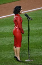 DEMI LOVATO Sings National Anthem at MLB World Series Game Four at The Citi Field in New York 10/31/2015