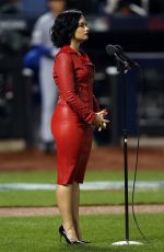 DEMI LOVATO Sings National Anthem at MLB World Series Game Four at The Citi Field in New York 10/31/2015