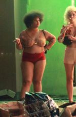 MAGGIE GYLLENHAAL on the set of The Deuce in New York 11/07/2015