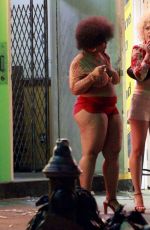 MAGGIE GYLLENHAAL on the set of The Deuce in New York 11/07/2015